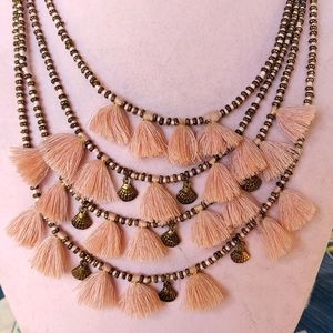 2 multistrand necklaces blush cream and brass